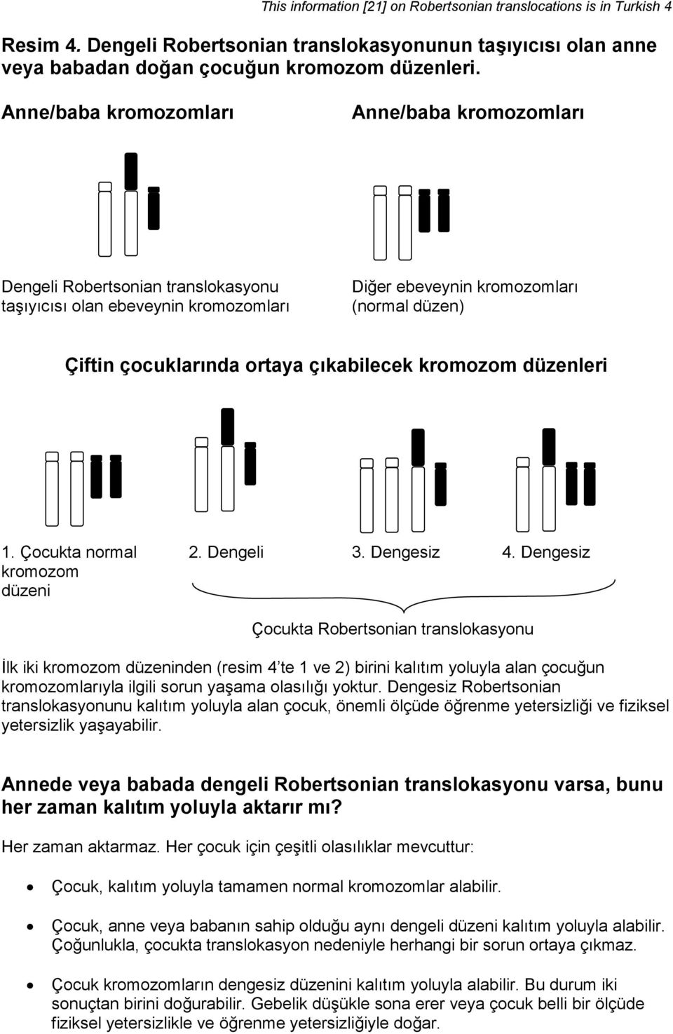 çıkabilecek kromozom düzenleri 1. Çocukta normal 2. Dengeli 3. Dengesiz 4.