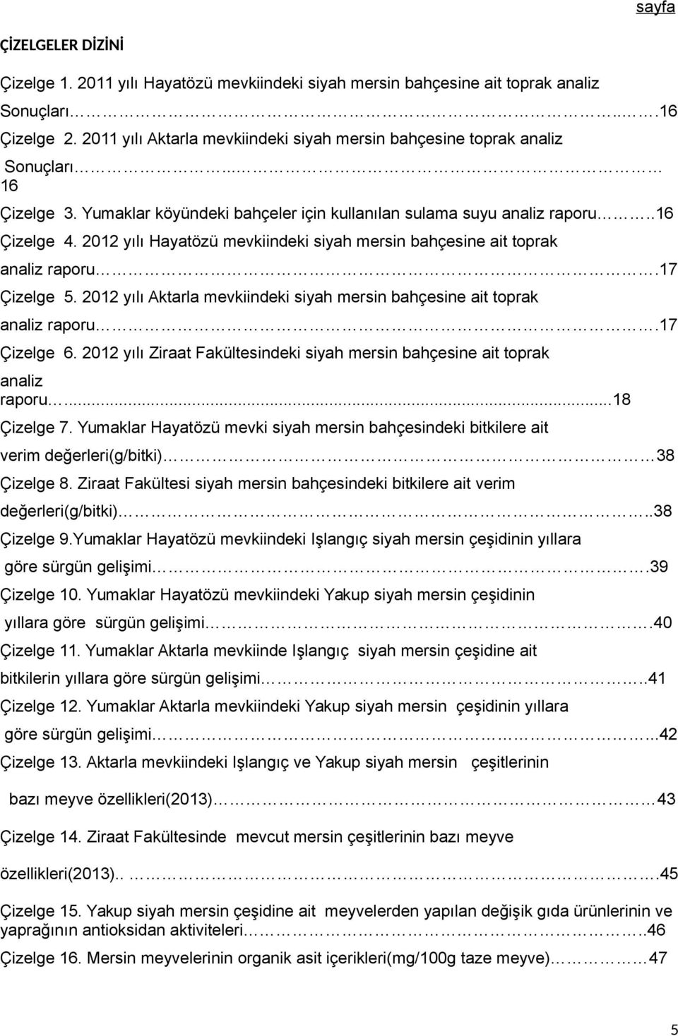 yılı Aktarla mevkiindeki siyah mersin bahçesine ait toprak analiz raporu.7 Çizelge 6. yılı Ziraat Fakültesindeki siyah mersin bahçesine ait toprak analiz raporu...8 Çizelge 7.