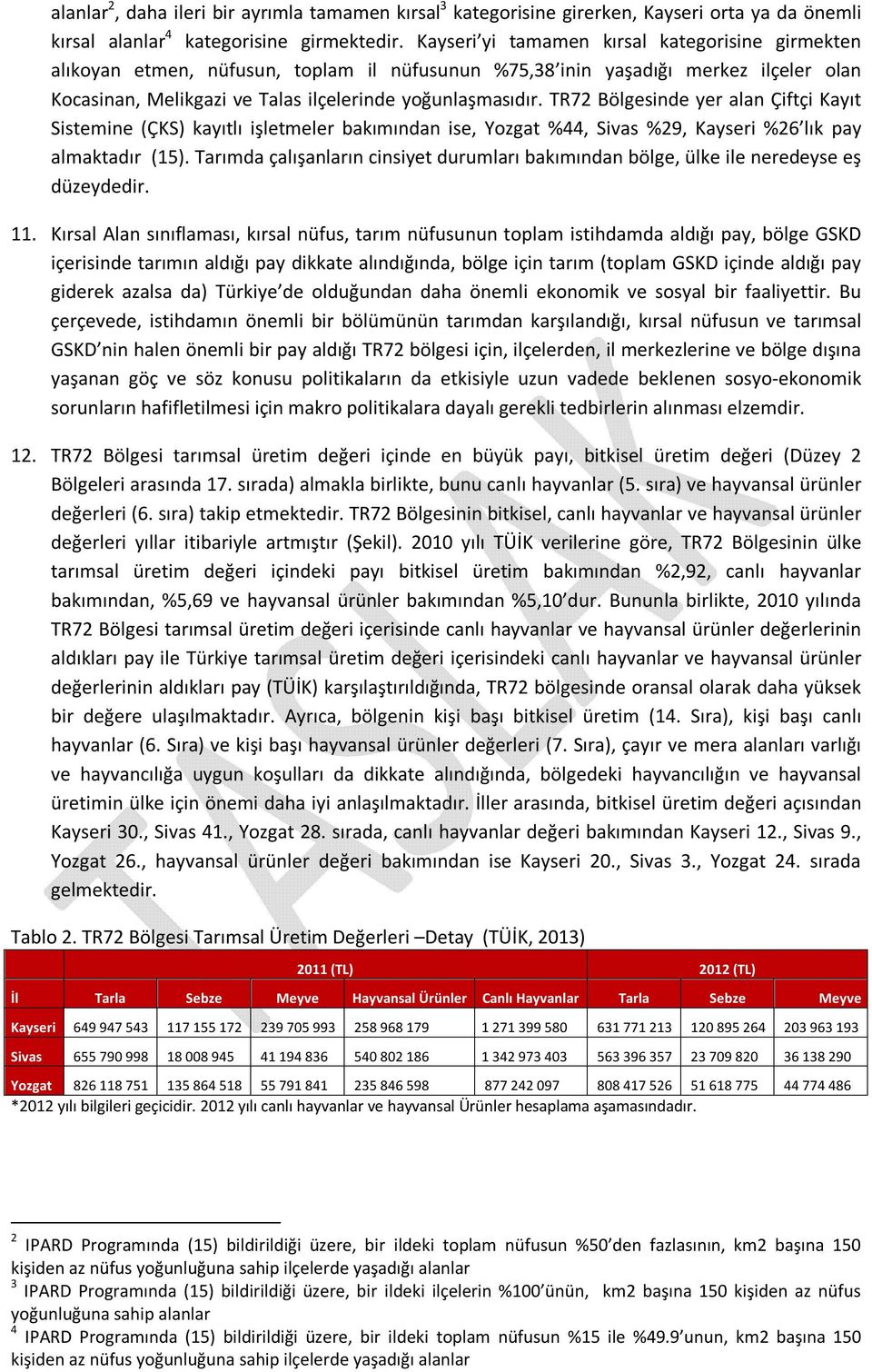 TR72 Bölgesinde yer alan Çiftçi Kayıt Sistemine (ÇKS) kayıtlı işletmeler bakımından ise, Yozgat %44, Sivas %29, Kayseri %26 lık pay almaktadır (15).