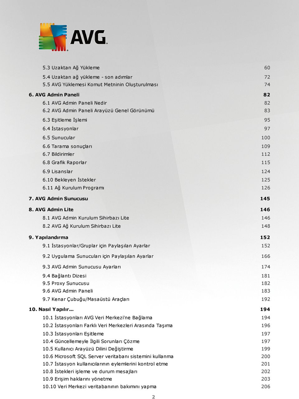 10 Bekleyen İstekler 125 6.11 Ağ Kurulum Programı 126 7. AVG Admin Sunucusu 145 8. AVG Admin Lite 146 8.1 AVG Admin Kurulum Sihirbazı Lite 146 8.2 AVG Ağ Kurulum Sihirbazı Lite 148 9.