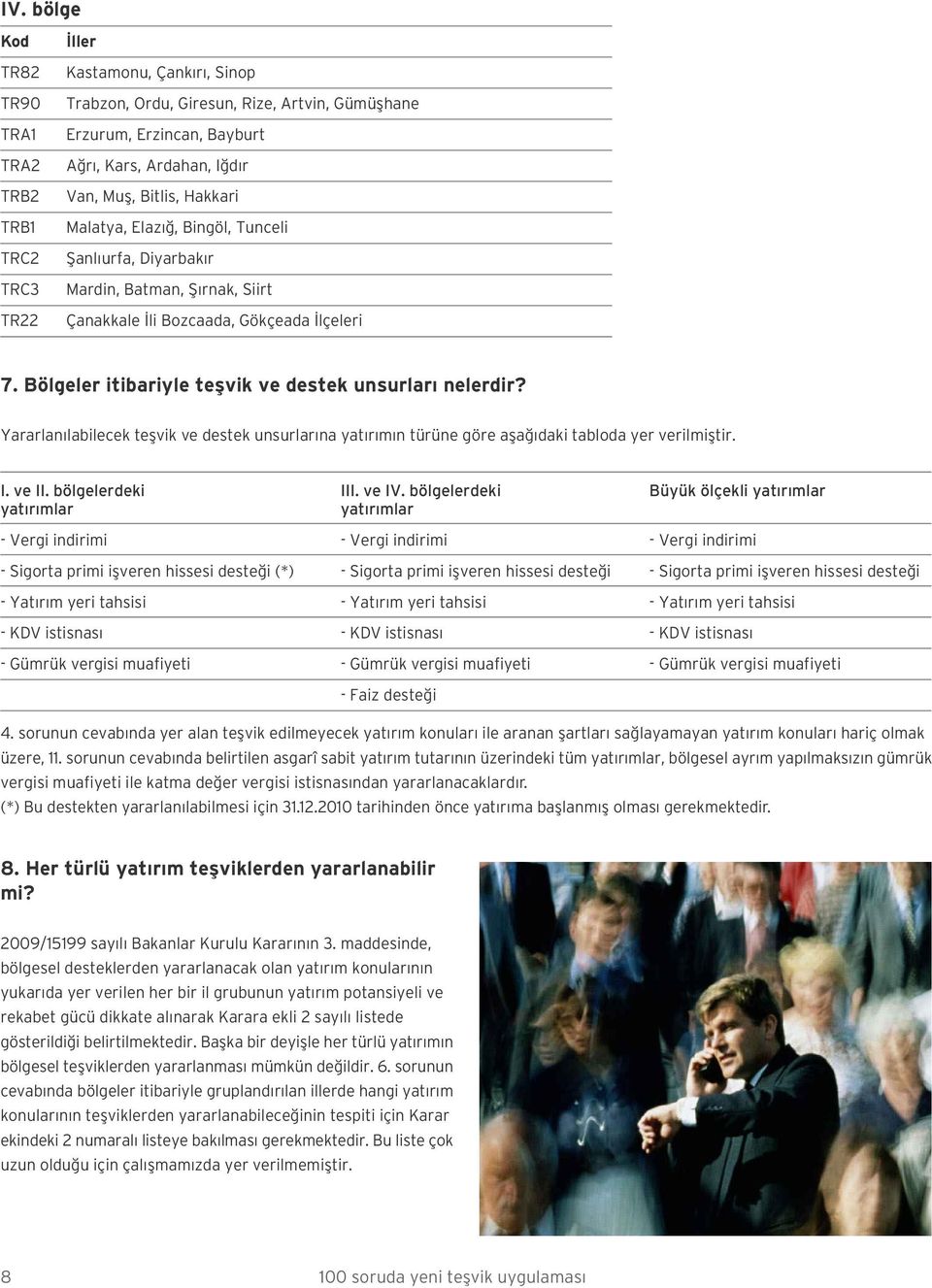 Bölgeler itibariyle teflvik ve destek unsurlar nelerdir? Yararlan labilecek teflvik ve destek unsurlar na yat r m n türüne göre afla daki tabloda yer verilmifltir. I. ve II. bölgelerdeki III. ve IV.