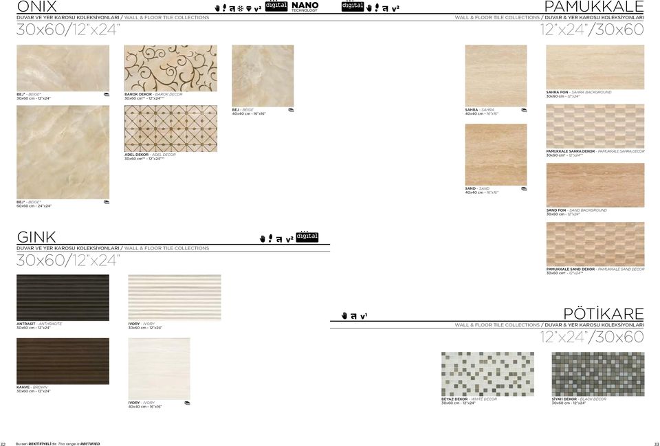 cm* - 12 x24 * SAND - SAND BEJ* - BEIGE* SAND FON - SAND BACKGROUND GINK DUVAR VE YER KAROSU KOLEKSİYONLARI / WALL & FLOOR TILE COLLECTIONS 30x60/12 x24 PAMUKKALE SAND DEKOR - PAMUKKALE SAND DECOR