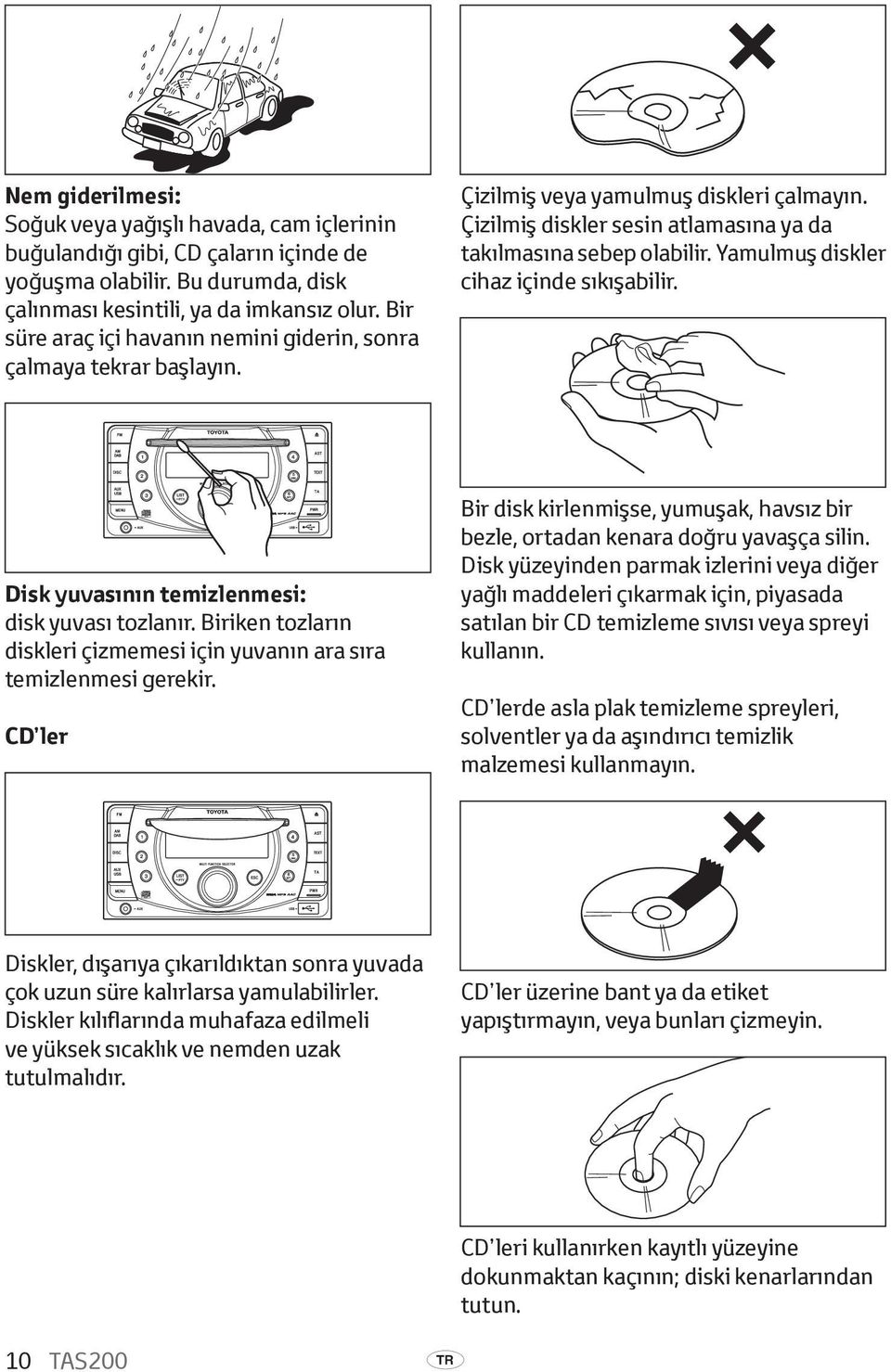 Yamulmuş diskler cihaz içinde sıkışabilir. Disk yuvasının temizlenmesi: disk yuvası tozlanır. Biriken tozların diskleri çizmemesi için yuvanın ara sıra temizlenmesi gerekir.