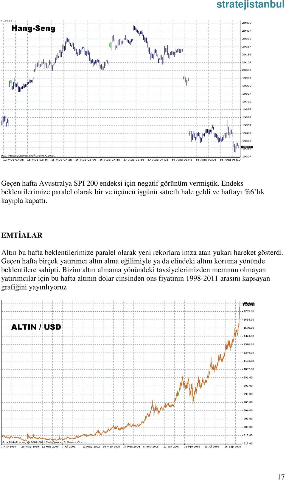 EMTİALAR Altın bu hafta beklentilerimize paralel olarak yeni rekorlara imza atan yukarı hareket gösterdi.