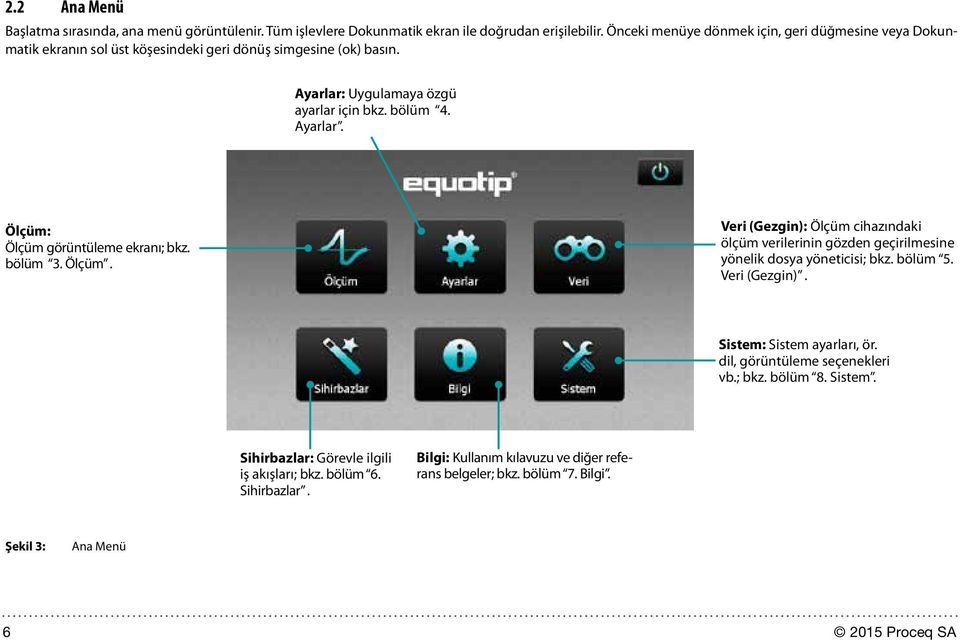 bölüm 3. Ölçüm. Veri (Gezgin): Ölçüm cihazındaki ölçüm verilerinin gözden geçirilmesine yönelik dosya yöneticisi; bkz. bölüm 5. Veri (Gezgin). Sistem: Sistem ayarları, ör.