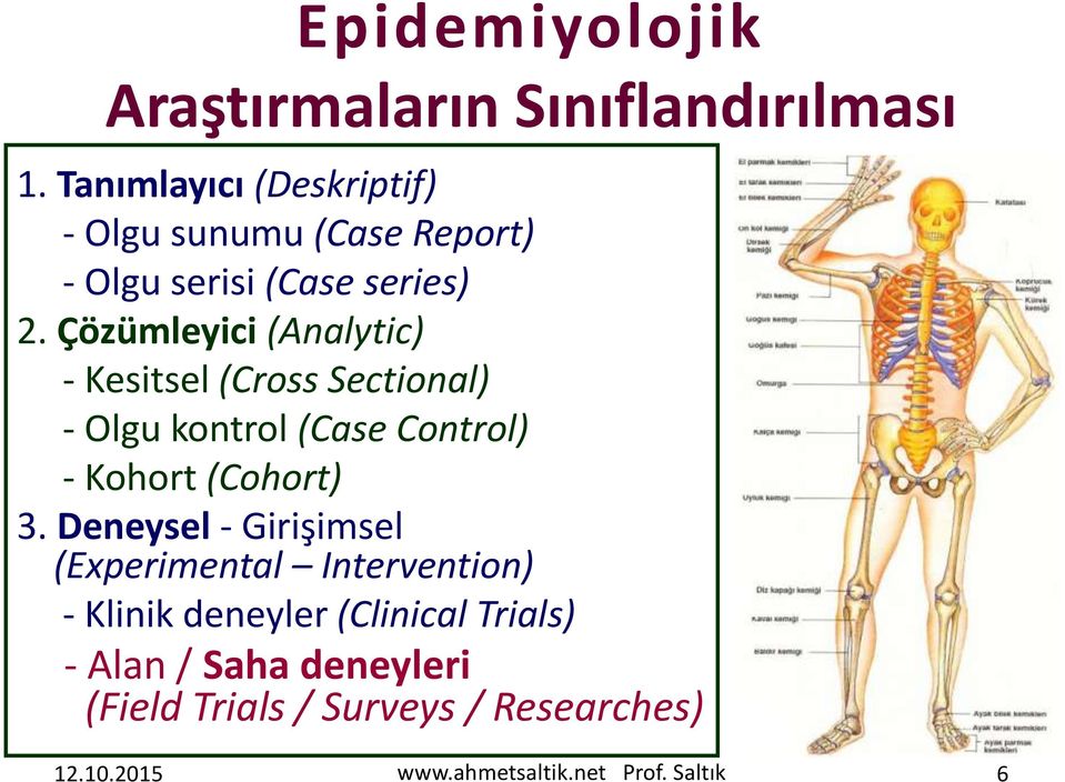 Çözümleyici (Analytic) - Kesitsel (Cross Sectional) - Olgu kontrol (Case Control) - Kohort (Cohort) 3.