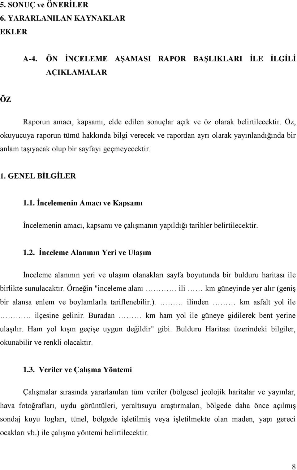 GENEL BİLGİLER 1.1. İncelemenin Amacı ve Kapsamı İncelemenin amacı, kapsamı ve çalışmanın yapıldığı tarihler belirtilecektir. 1.2.