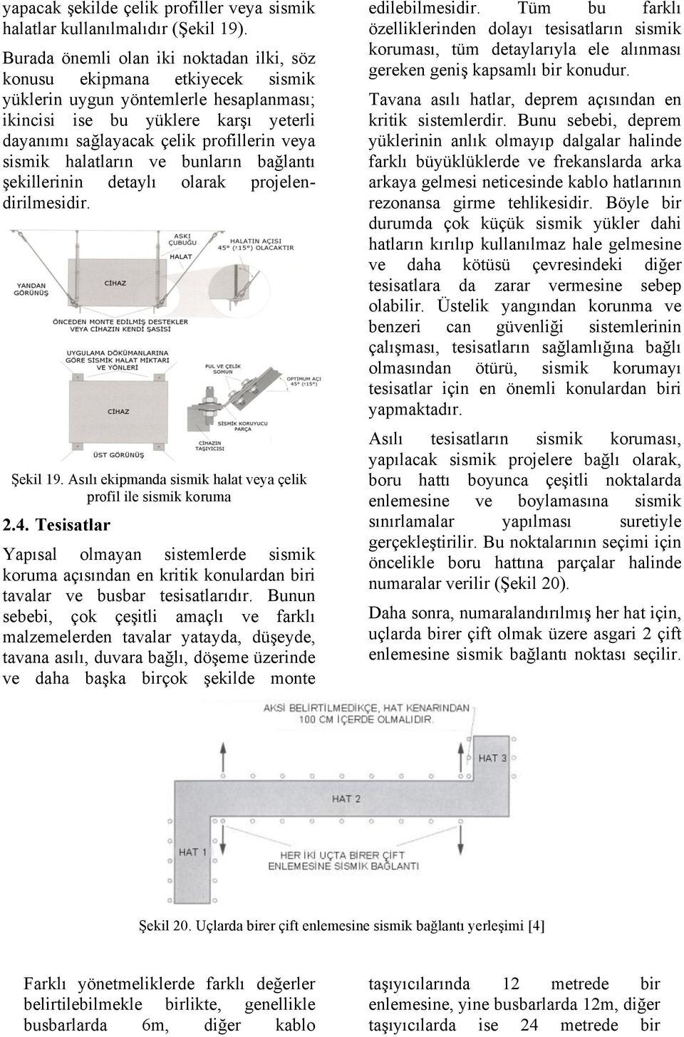 sismik halatların ve bunların bağlantı şekillerinin detaylı olarak projelendirilmesidir. Şekil 19. Asılı ekipmanda sismik halat veya çelik profil ile sismik koruma 2.4.