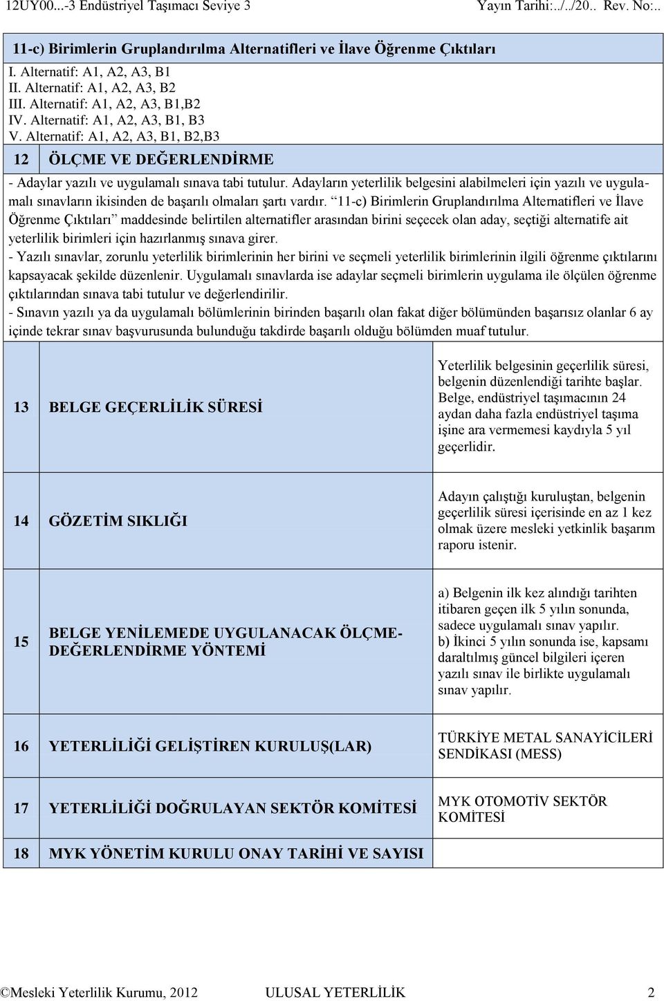 Adayların yeterlilik belgesini alabilmeleri için yazılı ve uygulamalı sınavların ikisinden de başarılı olmaları şartı vardır.