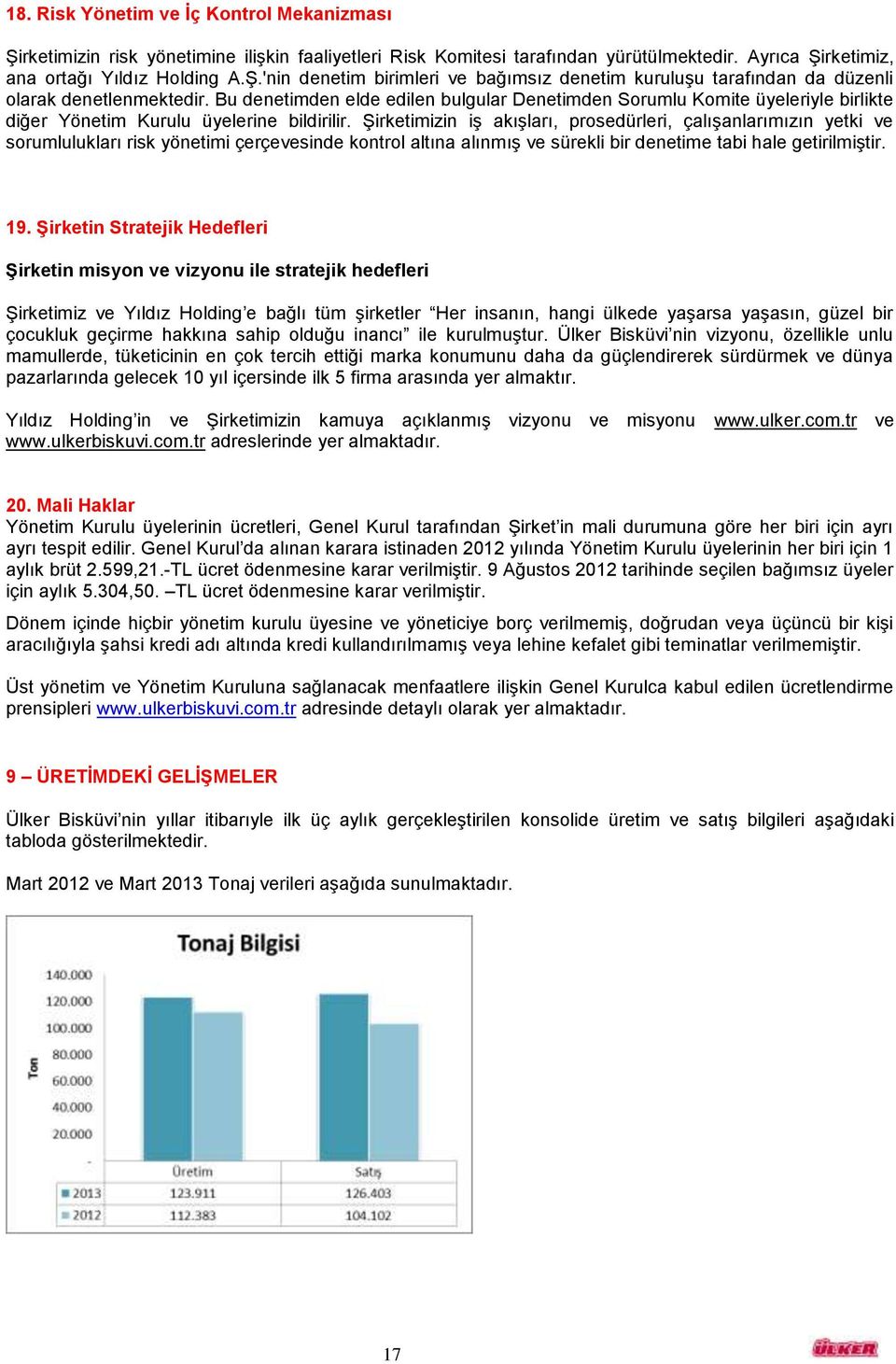 Şirketimizin iş akışları, prosedürleri, çalışanlarımızın yetki ve sorumlulukları risk yönetimi çerçevesinde kontrol altına alınmış ve sürekli bir denetime tabi hale getirilmiştir. 19.