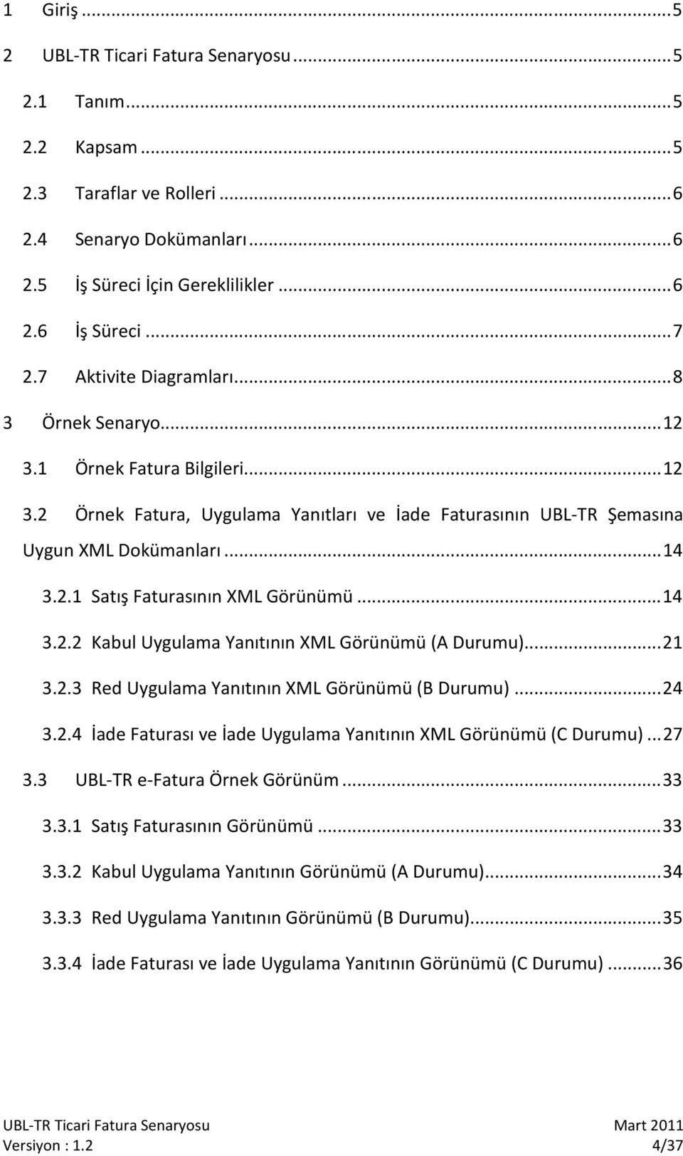 .. 14 3.2.2 Kabul Uygulama Yanıtının XML Görünümü (A Durumu)... 21 3.2.3 Red Uygulama Yanıtının XML Görünümü (B Durumu)... 24 3.2.4 İade Faturası ve İade Uygulama Yanıtının XML Görünümü (C Durumu).