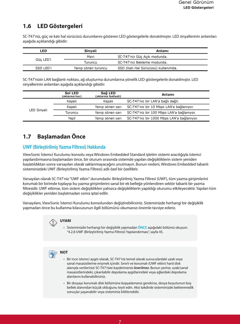 SSD LED'i Yanıp sönen turuncu SSD (Katı Hal Sürücüsü) kullanımda. SC-T47'nizin LAN bağlantı noktası, ağ oluşturma durumlarına yönelik LED göstergelerle donatılmıştır.