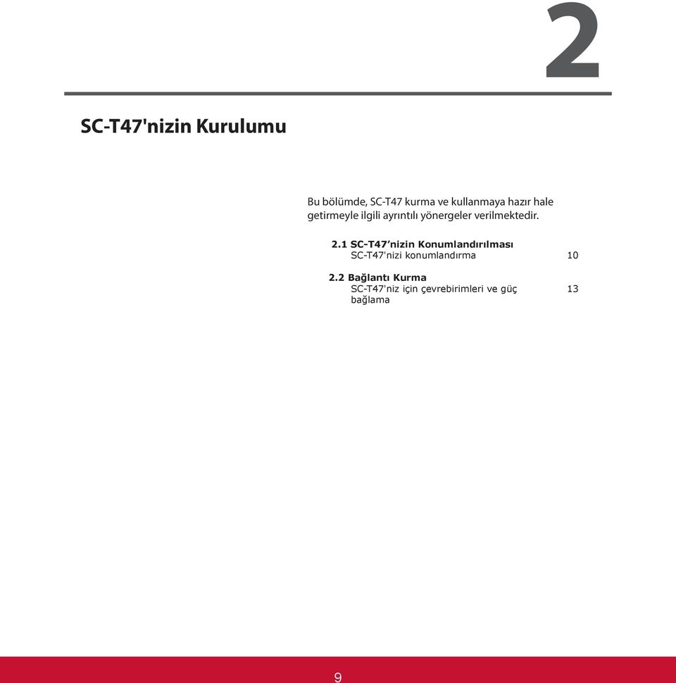 2.1 SC-T47 nizin Konumlandırılması SC-T47'nizi konumlandırma 10 2.