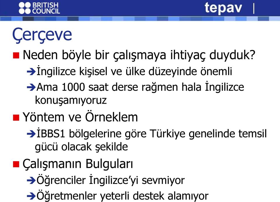 İngilizce konuşamıyoruz Yöntem ve Örneklem İBBS1 bölgelerine göre Türkiye