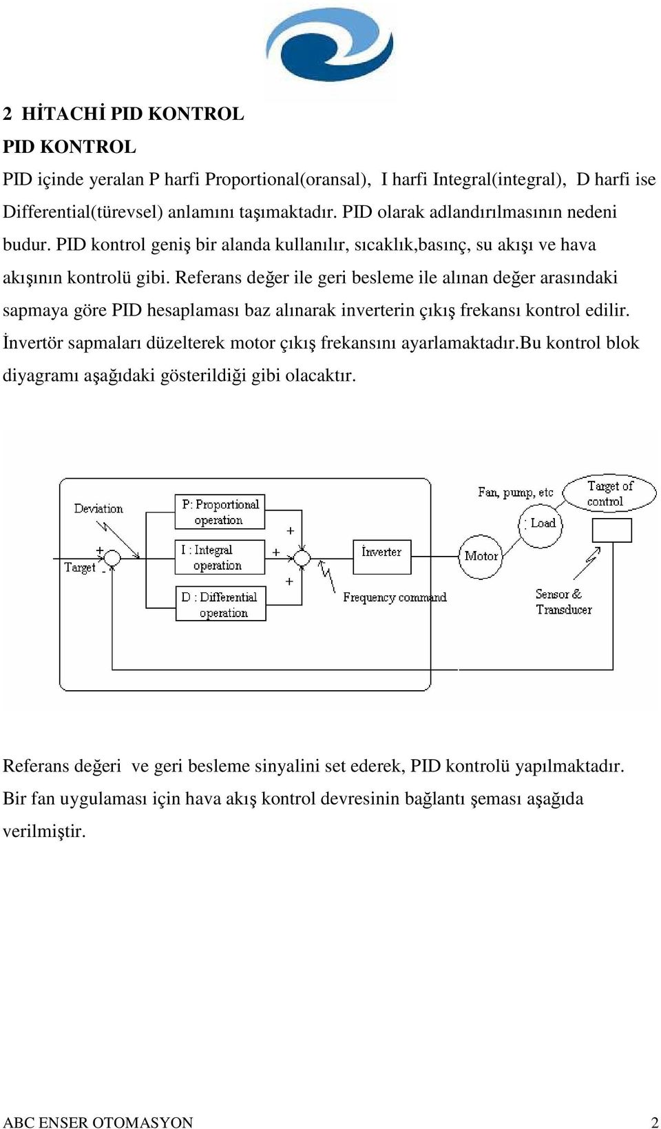 Referans değer ile geri besleme ile alınan değer arasındaki sapmaya göre PID hesaplaması baz alınarak inverterin çıkış frekansı kontrol edilir.