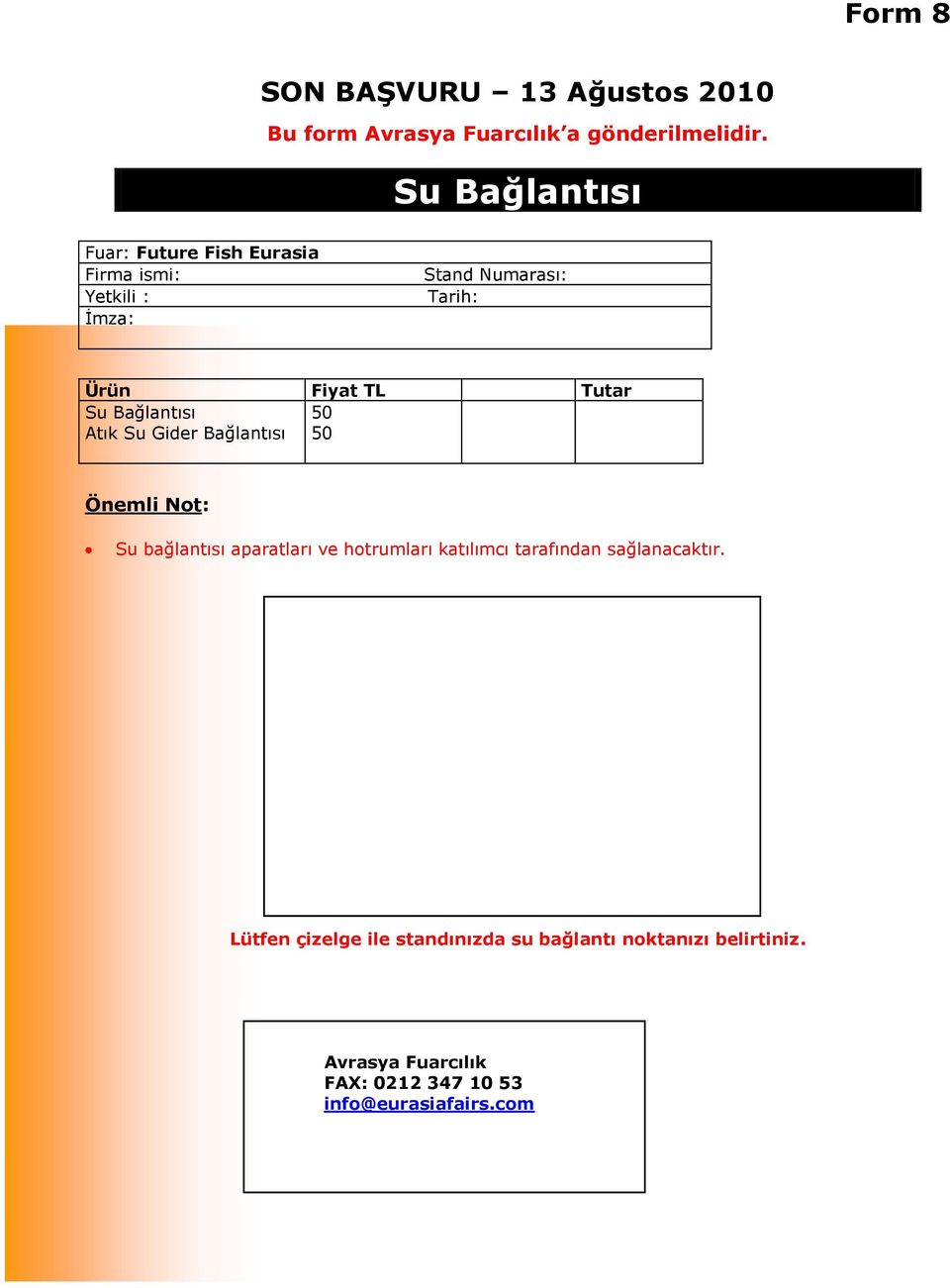 Bağlantısı 50 Atık Su Gider Bağlantısı 50 Önemli Not: Su bağlantısı aparatları ve hotrumları katılımcı