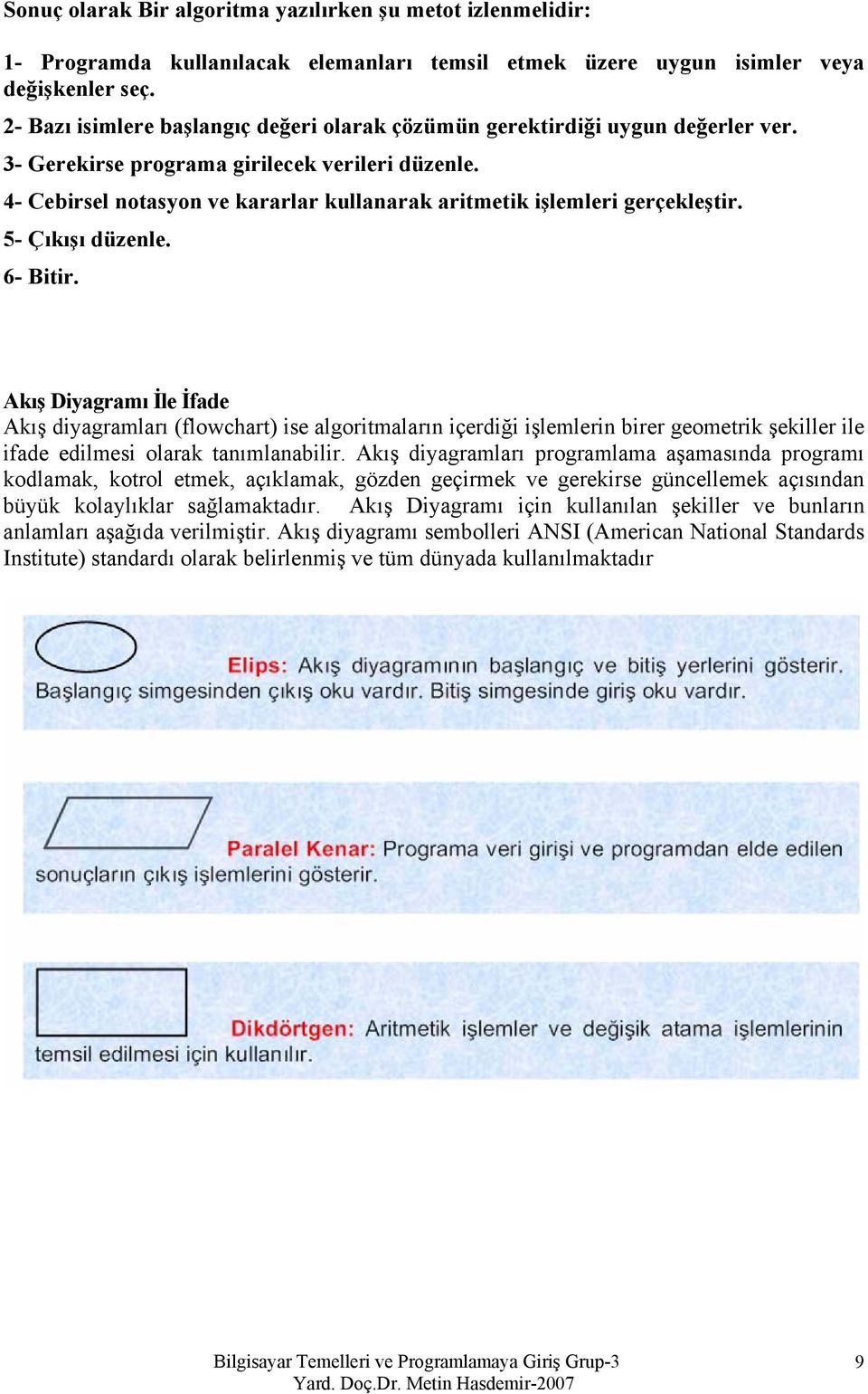 4- Cebirsel notasyon ve kararlar kullanarak aritmetik işlemleri gerçekleştir. 5- Çıkışı düzenle. 6- Bitir.