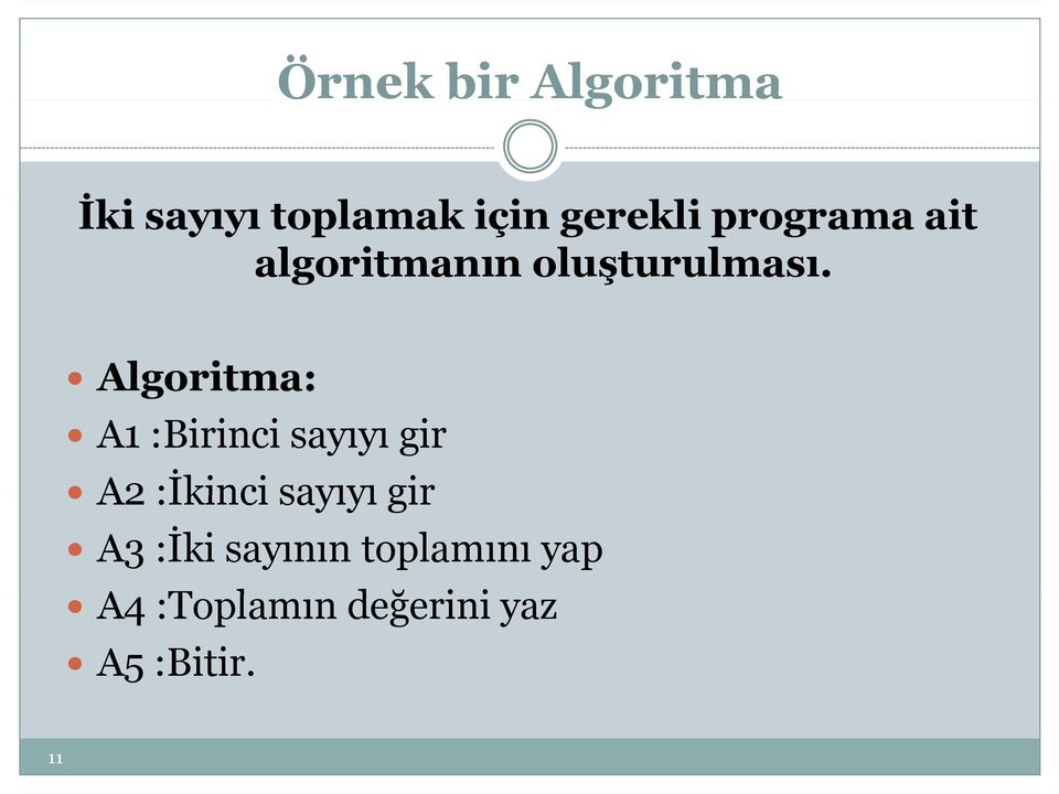 Algoritma: A1 :Birinci sayıyı gir A2 :İkinci sayıyı gir