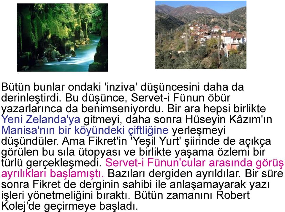 Ama Fikret'in 'Yeşil Yurt' şiirinde de açıkça görülen bu sıla ütopyası ve birlikte yaşama özlemi bir türlü gerçekleşmedi.