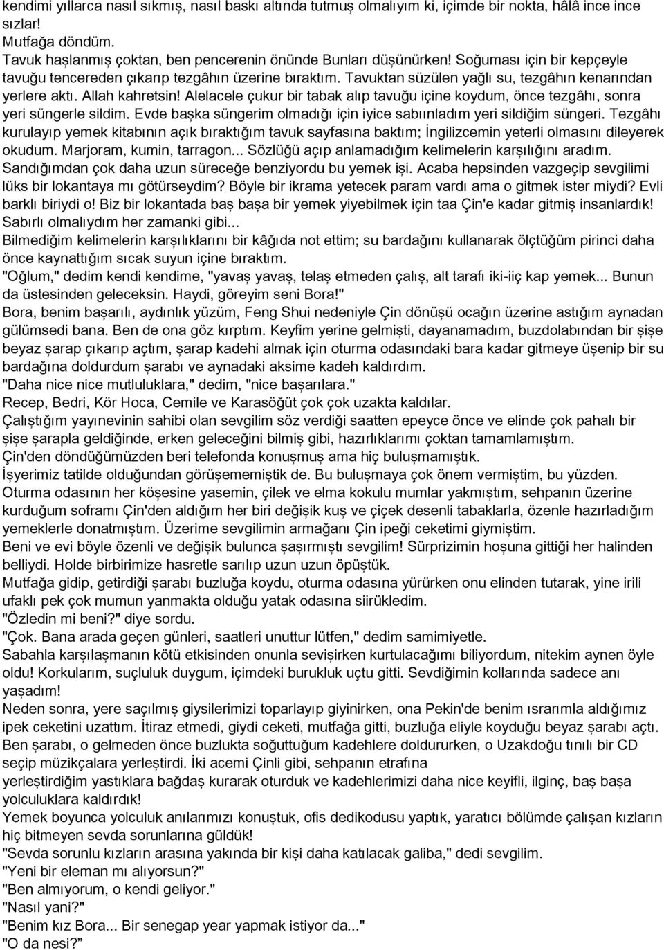 Alelacele çukur bir tabak alıp tavuğu içine koydum, önce tezgâhı, sonra yeri süngerle sildim. Evde başka süngerim olmadığı için iyice sabıınladım yeri sildiğim süngeri.