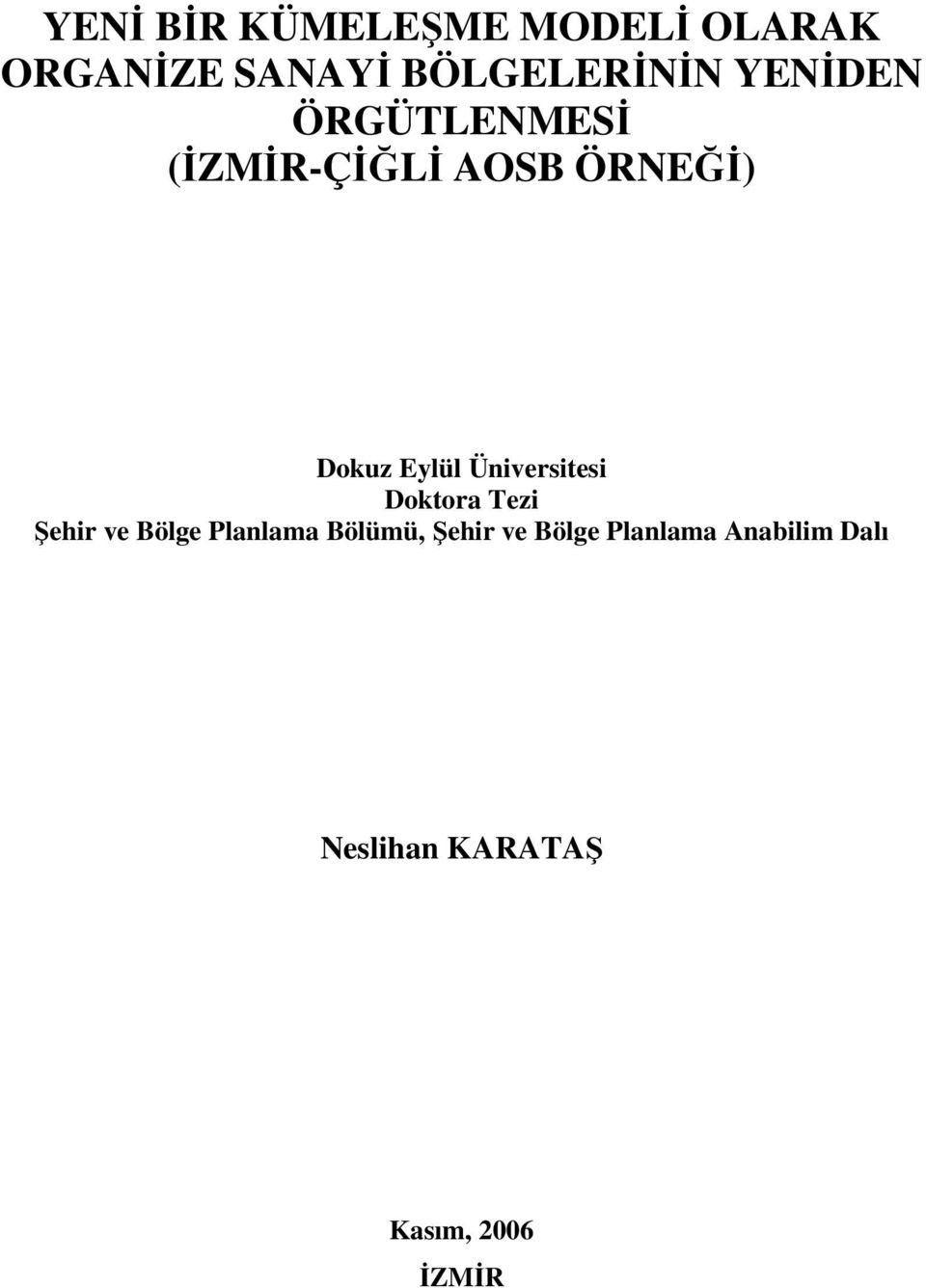 Üniversitesi Doktora Tezi Şehir ve Bölge Planlama Bölümü,