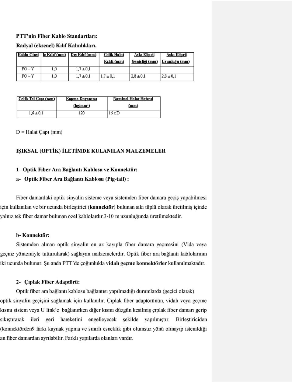 sisteme veya sistemden fiber damara geçiş yapabilmesi için kullanılan ve bir ucunda birleştirici (konnektör) bulunan sıkı tüplü olarak üretilmiş içinde yalnız tek fiber damar bulunan özel kablolardır.