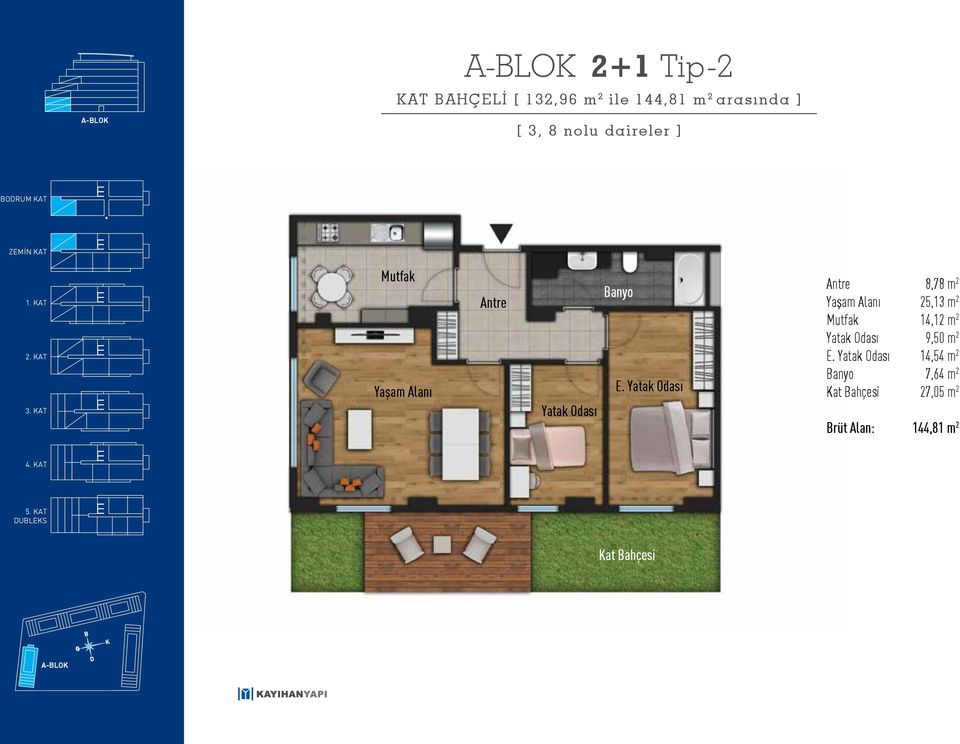 8,78 m 2 25,13 m 2 Mutfak 14,12 m 2 9,50 m 2 E.