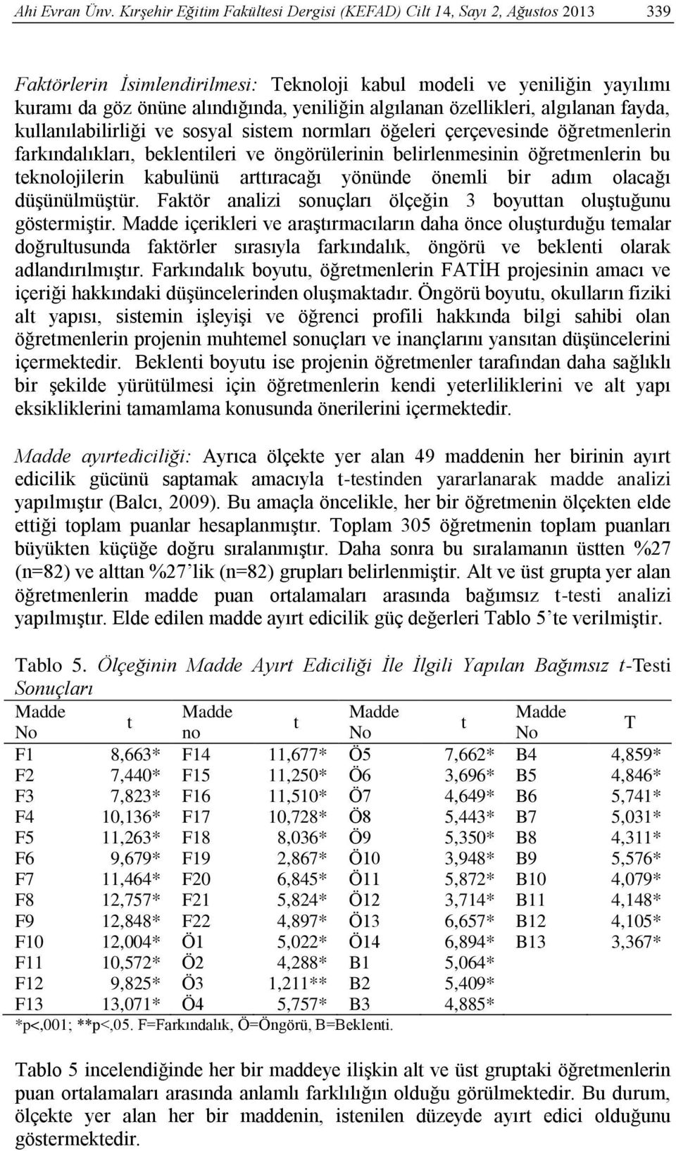 algılanan özellikleri, algılanan fayda, kullanılabilirliği ve sosyal sistem normları öğeleri çerçevesinde öğretmenlerin farkındalıkları, beklentileri ve öngörülerinin belirlenmesinin öğretmenlerin bu