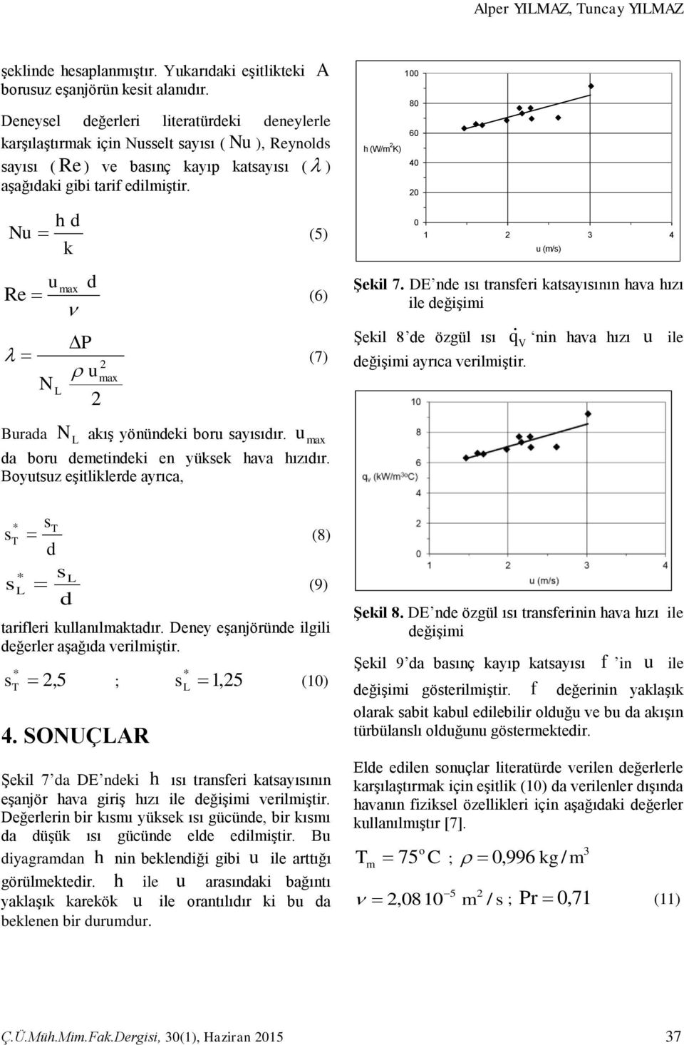 h d Nu (5) k u d Re max (6) N L P (7) Burada L 2 u max 2 N akış yönündeki boru sayısıdır. u max da boru demetindeki en yüksek hava hızıdır.