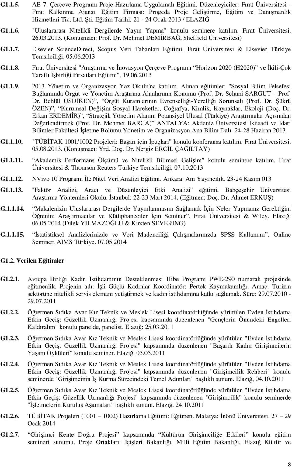 "Uluslararası Nitelikli Dergilerde Yayın Yapma" konulu seminere katılım. Fırat Üniversitesi, 26.03.2013. (Konuşmacı: Prof. Dr.