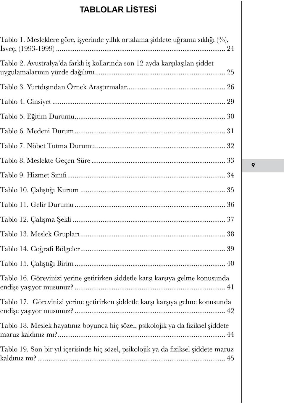 .. 30 Tablo 6. Medeni Durum... 31 Tablo 7. Nöbet Tutma Durumu... 32 Tablo 8. Meslekte Geçen Süre... 33 Tablo 9. Hizmet Sınıfı... 34 9 Tablo 10. Çalıştığı Kurum... 35 Tablo 11. Gelir Durumu.