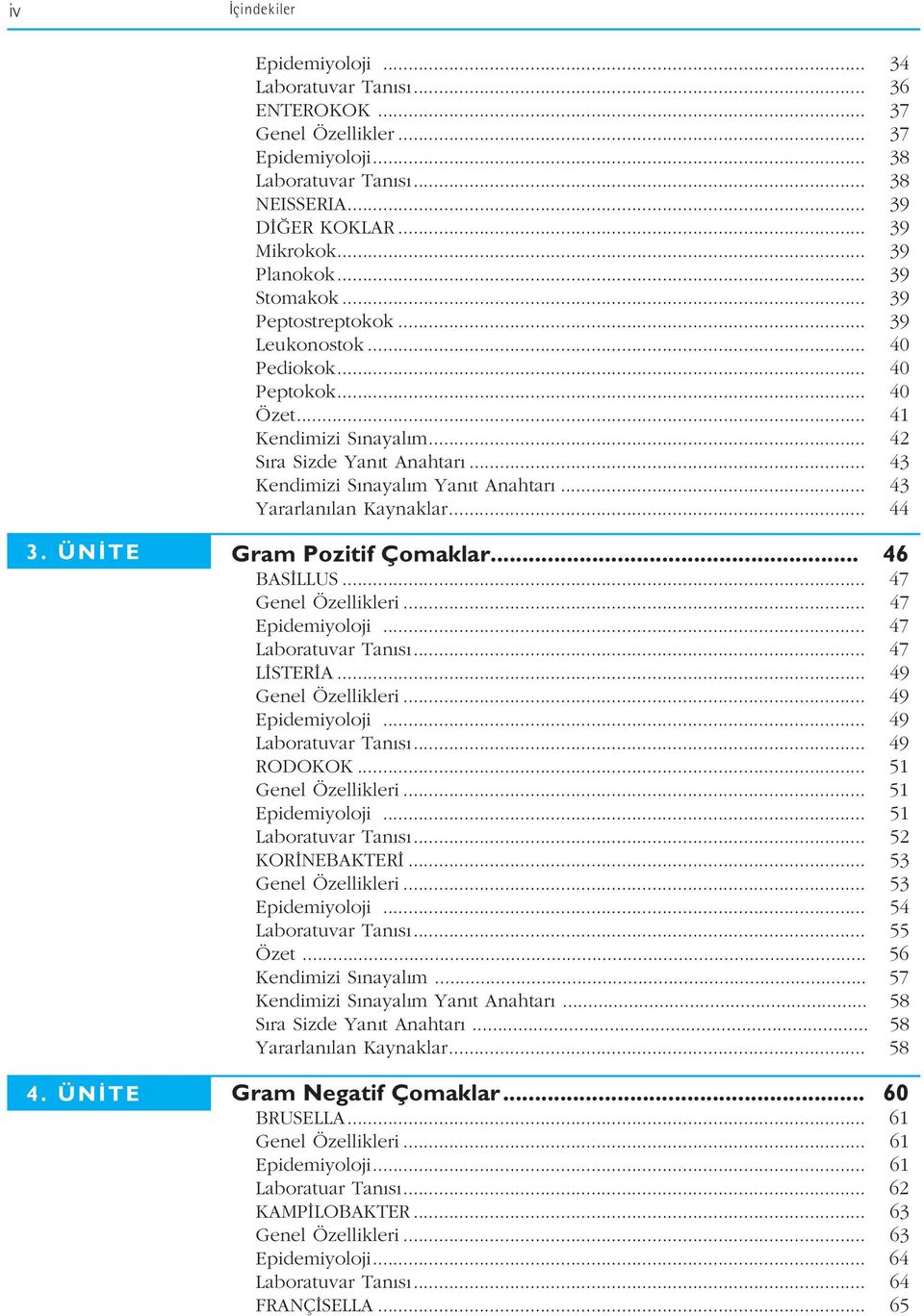 .. 43 Yararlan lan Kaynaklar... 44 3. ÜN TE 4. ÜN TE Gram Pozitif Çomaklar... 46 BAS LLUS... 47 Genel Özellikleri... 47 Epidemiyoloji... 47 Laboratuvar Tan s... 47 L STER A... 49 Genel Özellikleri.