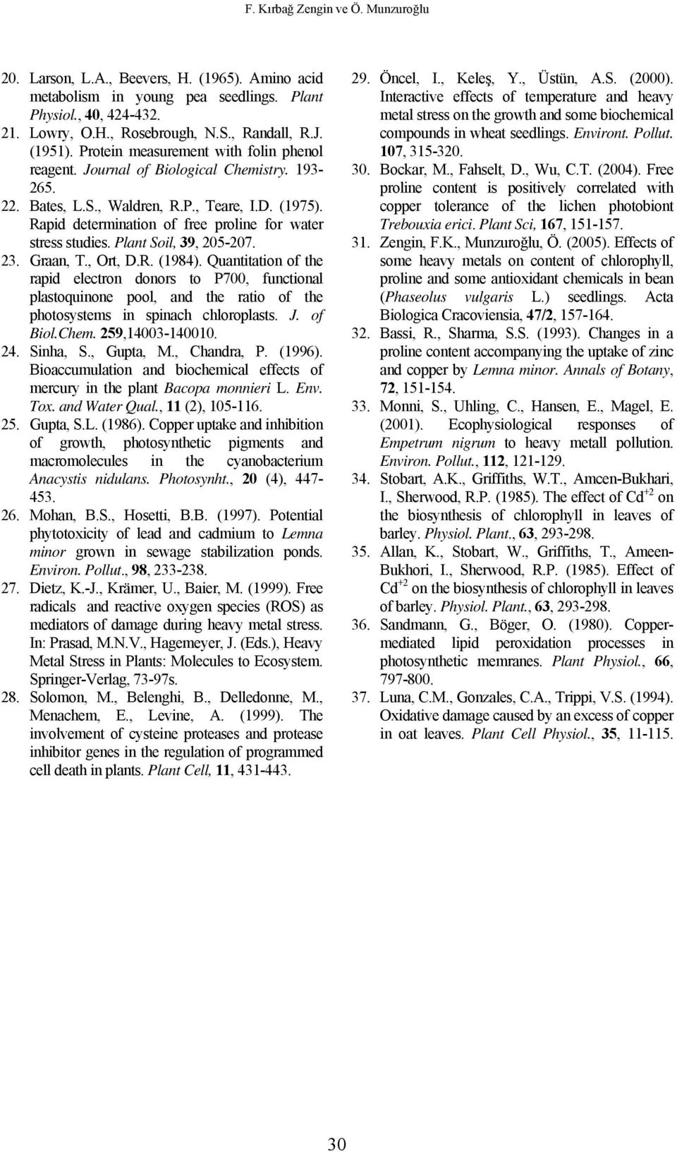 Rapid determination of free proline for water stress studies. Plant Soil, 39, 205-207. 23. Graan, T., Ort, D.R. (1984).