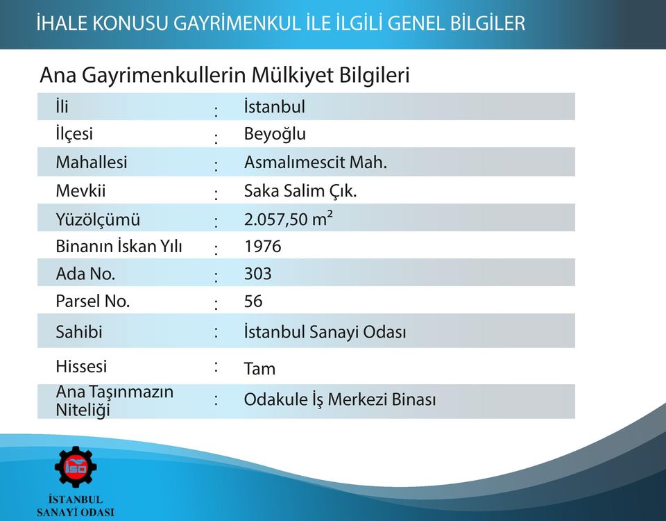 Parsel No. İstanbul Beyoğlu Asmalımescit Mah. Saka Salim Çık. 2.
