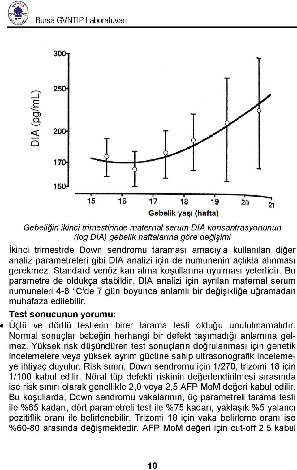 DIA analizi için ayrılan maternal serum numuneleri 4-8 C de 7 gün boyunca anlamlı bir değişikliğe uğramadan muhafaza edilebilir.