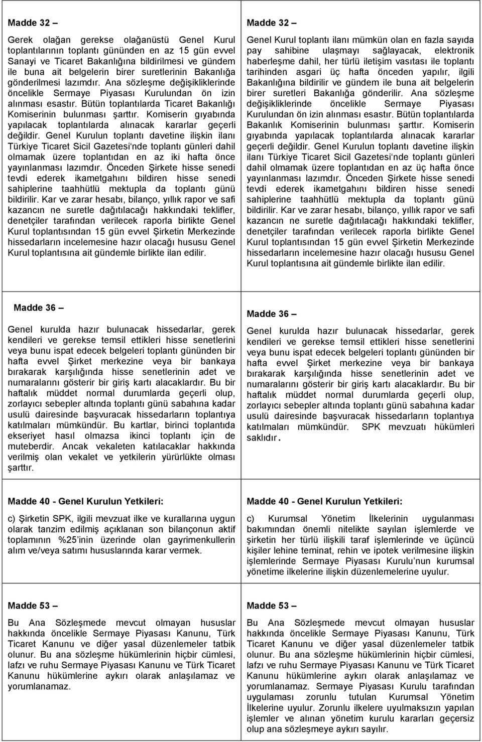 Bütün toplantılarda Ticaret Bakanlığı Komiserinin bulunması şarttır. Komiserin gıyabında yapılacak toplantılarda alınacak kararlar geçerli değildir.