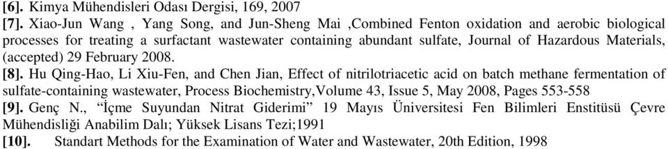 Hazardous Materials, (accepted) 29 February 2008. [8].