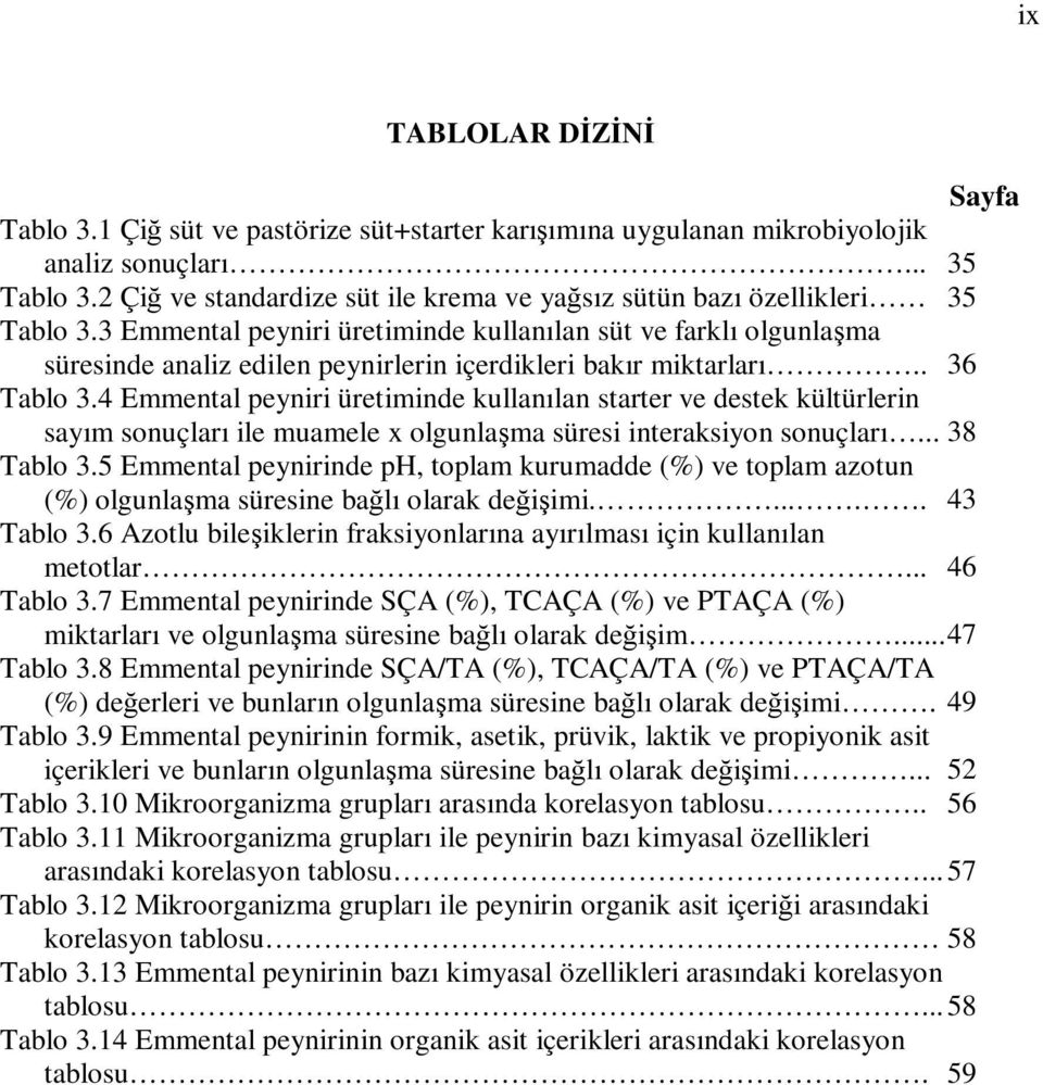 3 Emmental peyniri üretiminde kullanılan süt ve farklı olgunlaşma süresinde analiz edilen peynirlerin içerdikleri bakır miktarları.. 36 Tablo 3.