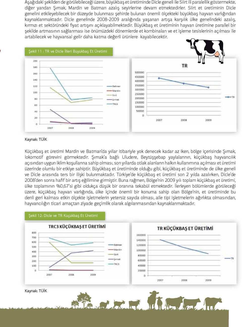 Dicle genelinde 2008-2009 aralığında yaşanan artışa karşılık ülke genelindeki azalış, kırmızı et sektöründeki fiyat artışını açıklayabilmektedir.