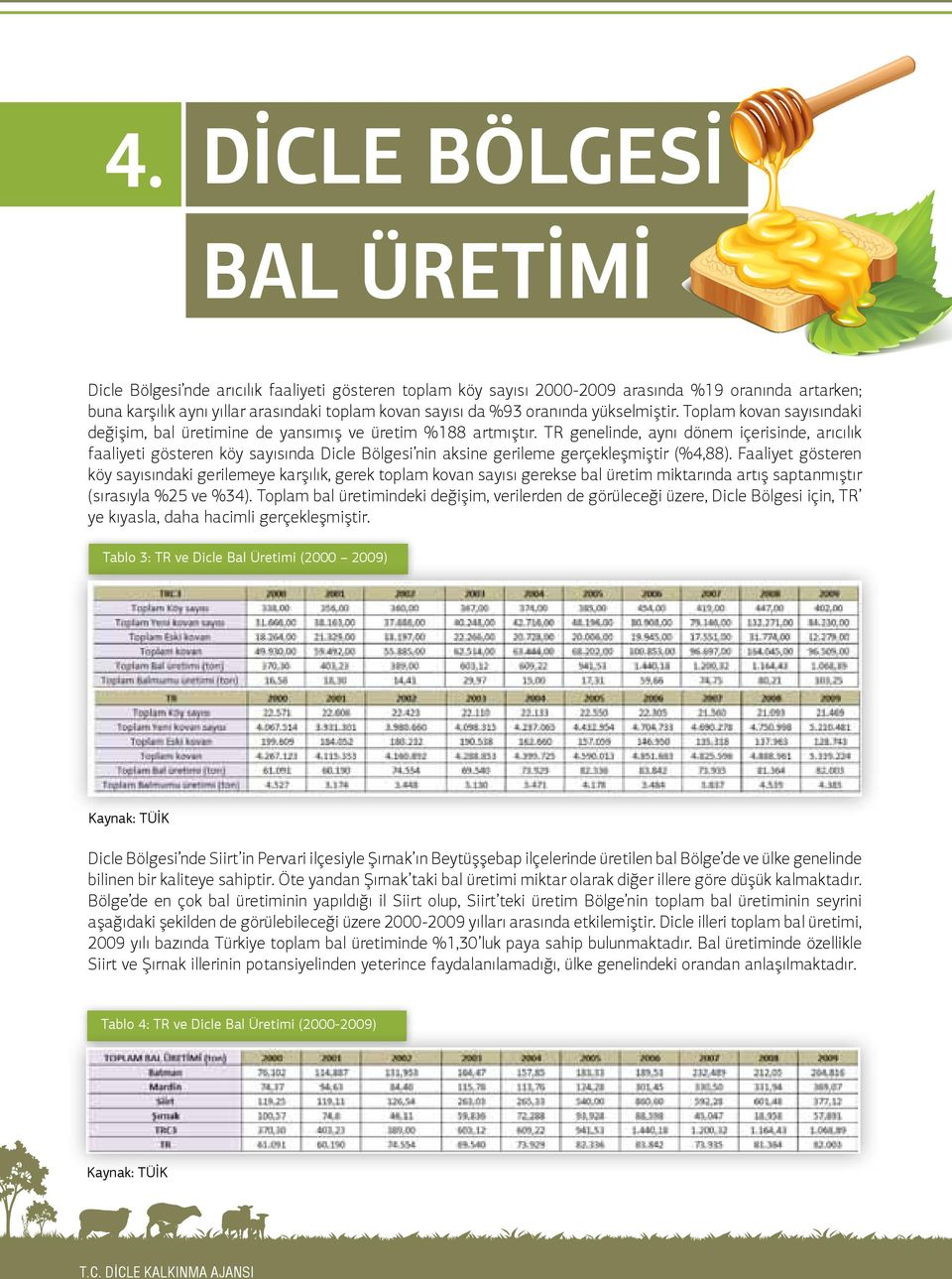 TR genelinde, aynı dönem içerisinde, arıcılık faaliyeti gösteren köy sayısında Dicle Bölgesi nin aksine gerileme gerçekleşmiştir (%4,88).