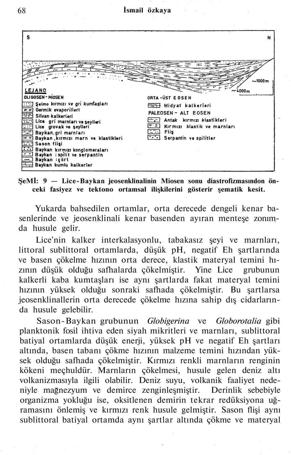 Lice'nin kalker interkalasyonlu, tabakasız şeyi ve marnları, littoral sublittoral ortamlarda, düşük ph, negatif Eh şartlarında ve basen çökelme hızının orta derece, klastik materyal temini hızının