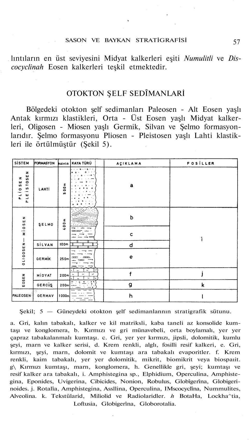 Şelmo formasyonlarıdır. Şelmo formasyonu Pliosen - Pleistosen yaşlı Lahti klastikleri ile örtülmüştür (Şekil 5). Şekil; 5 Güneydeki otokton şelf sedimanlannın stratigrafik sütunu. a.