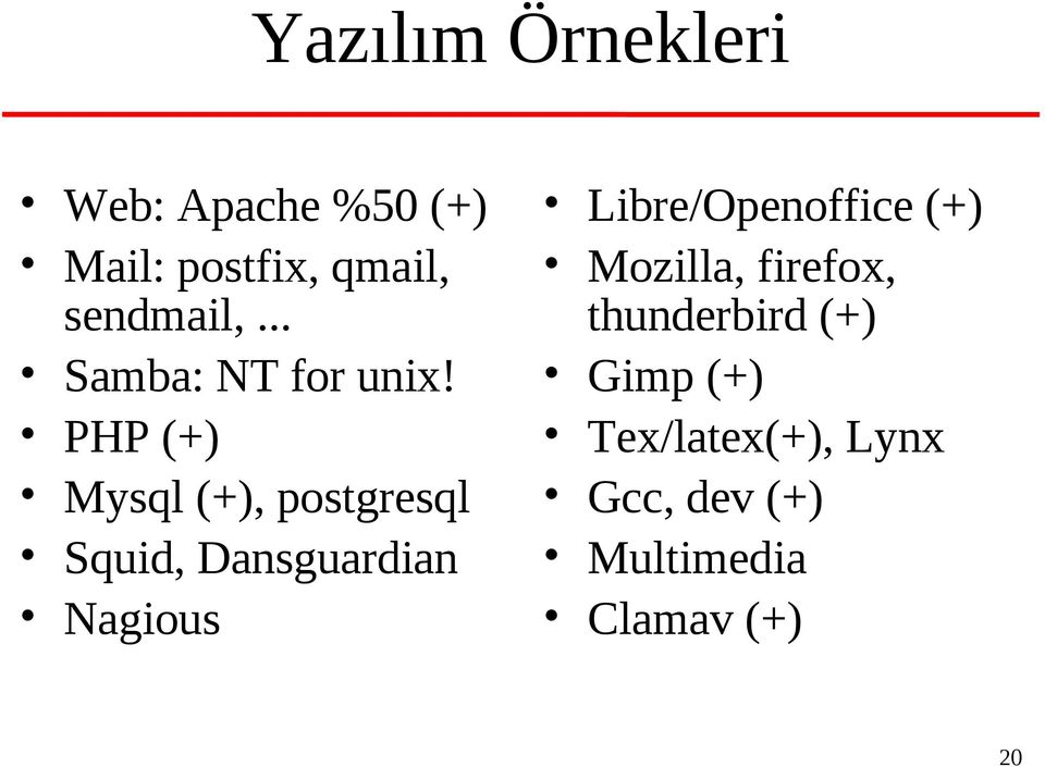 PHP (+) Mysql (+), postgresql Squid, Dansguardian Nagious