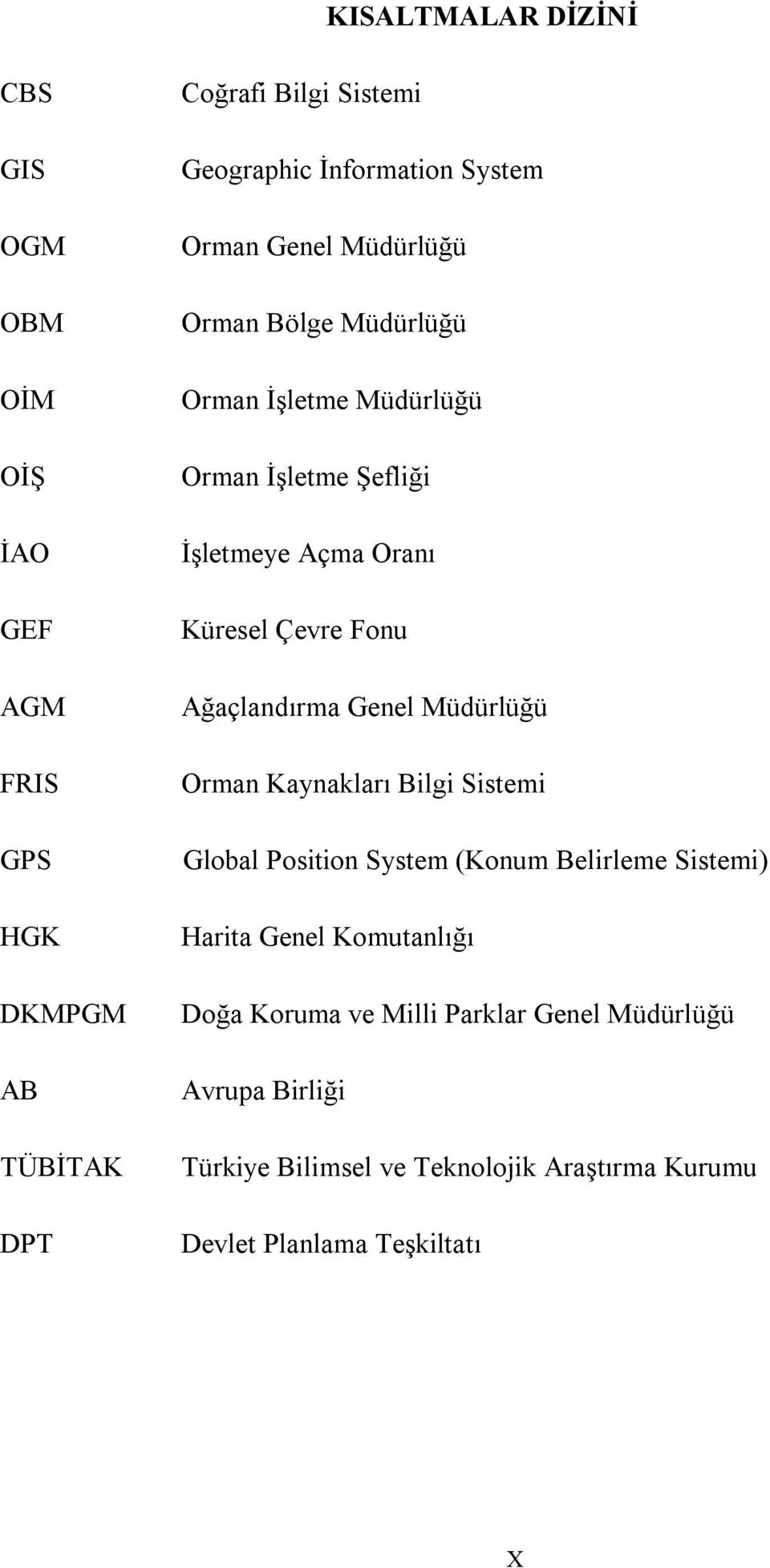 Fonu Ağaçlandırma Genel Müdürlüğü Orman Kaynakları Bilgi Sistemi Global Position System (Konum Belirleme Sistemi) Harita Genel