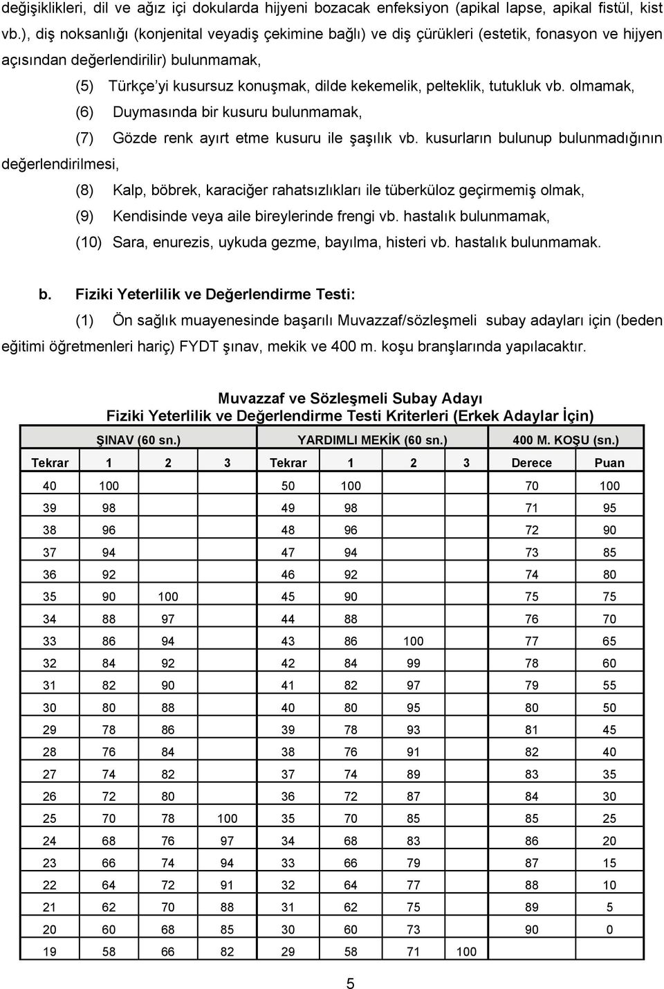 tutukluk vb. olmamak, (6) Duymasında bir kusuru bulunmamak, (7) Gözde renk ayırt etme kusuru ile şaşılık vb.