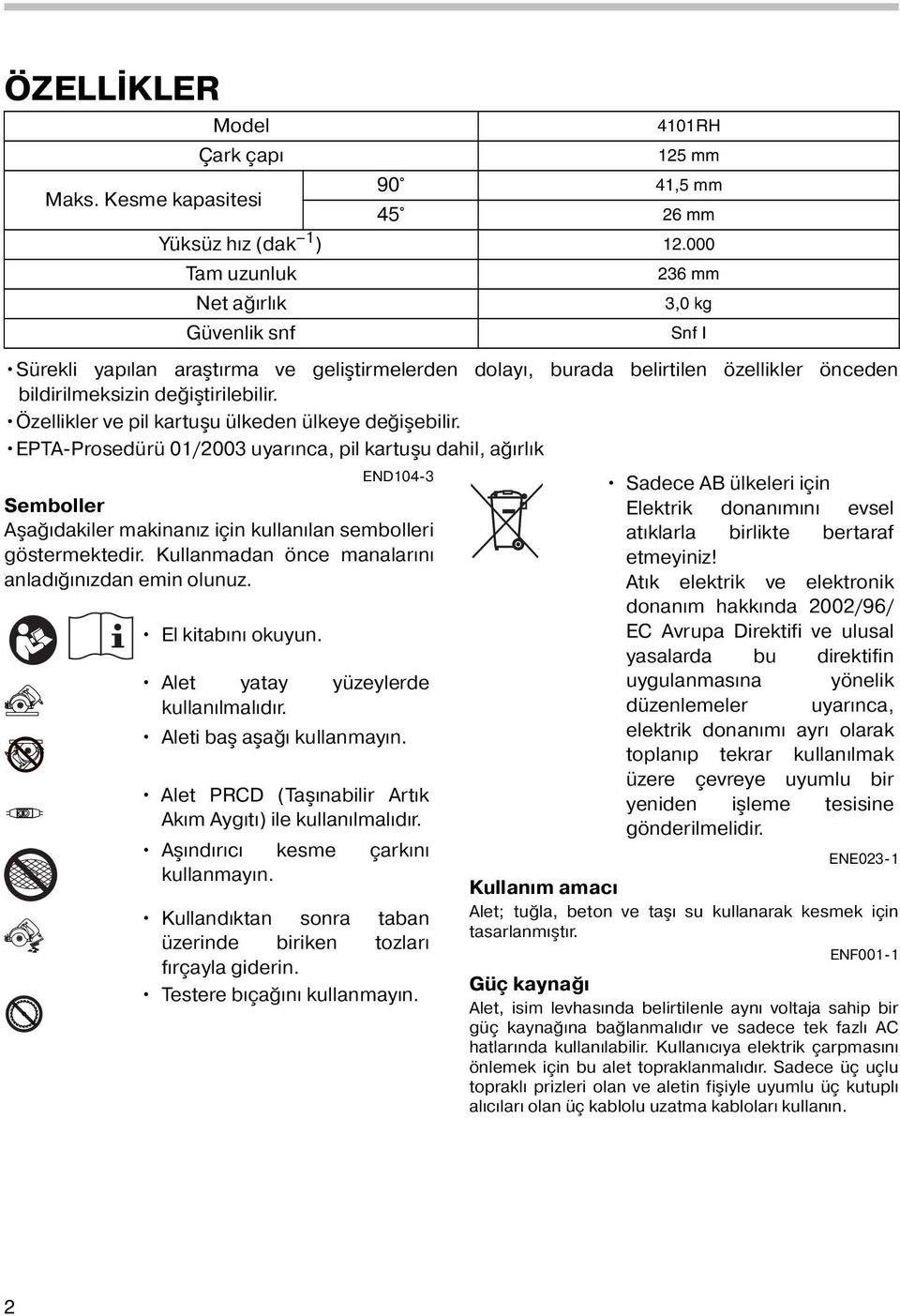 Kullanmadan önce manalarını anladığınızdan emin olunuz. 40RH 5 mm 90 4,5 mm 45 6 mm Yüksüz hız (dak ).000 Tam uzunluk Net ağırlık Güvenlik snf El kitabını okuyun.