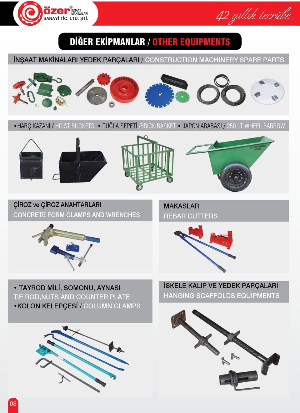 ÇİROZ ANAHTARLARI CONCRETE FORM CLAMPS AND WRENCHES MAKASLAR REBAR CUTTERS TAYROD MİLİ, SOMONU, AYNASI TIE