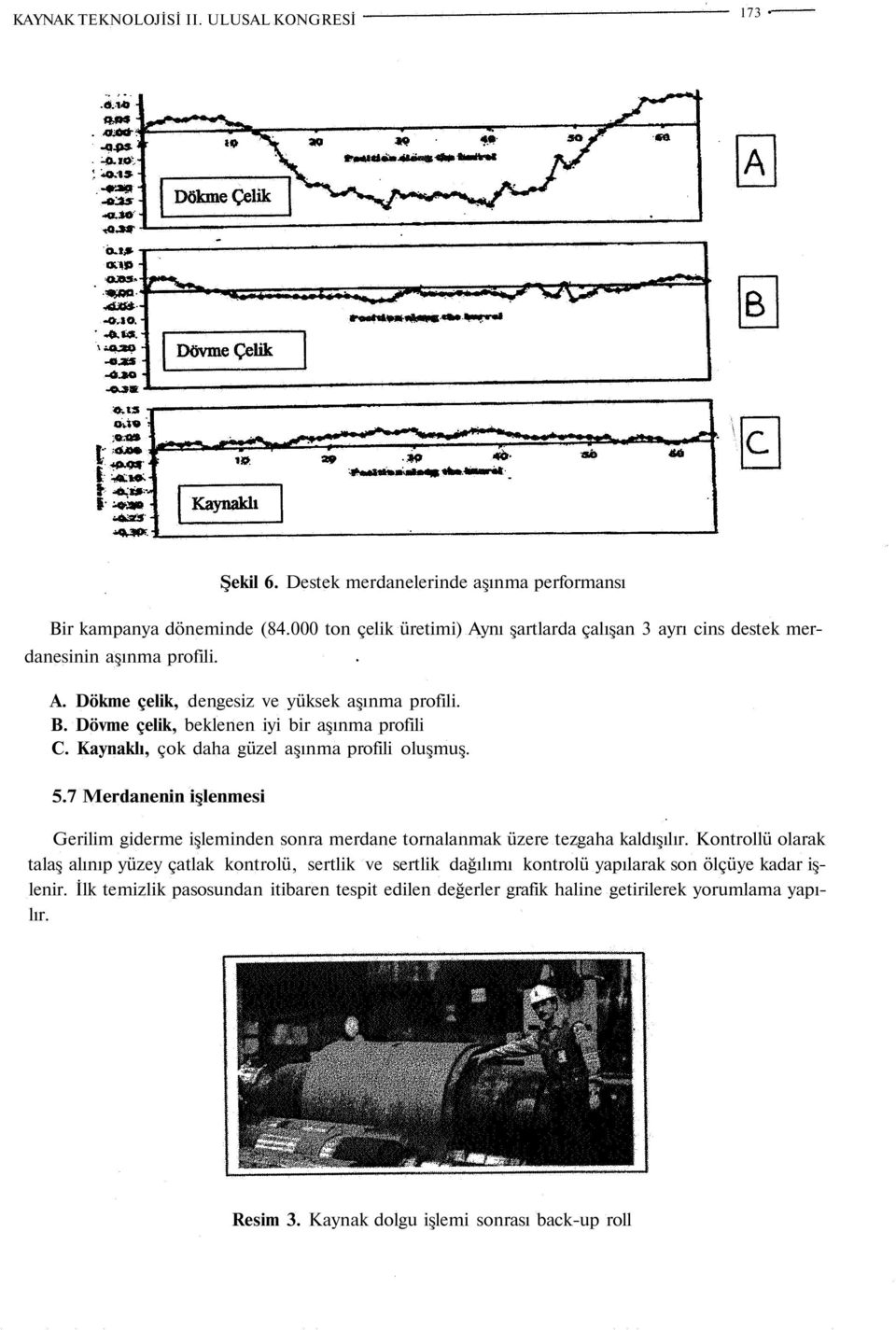 Dövme çelik, beklenen iyi bir aşınma profili C. Kaynaklı, çok daha güzel aşınma profili oluşmuş. 5.