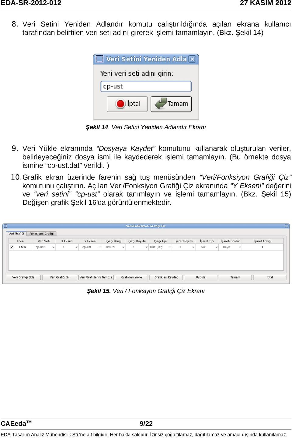 (Bu örnekte dosya ismine cp-ust.dat verildi. ) 10.Grafik ekran üzerinde farenin sağ tuş menüsünden Veri/Fonksiyon Grafiği Çiz komutunu çalıştırın.