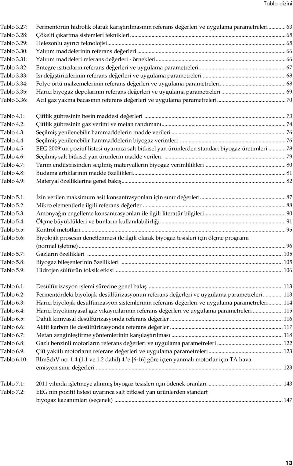 .. 67 Tablo 3.33: Isı değiştiricilerinin referans değerleri ve uygulama parametreleri... 68 Tablo 3.34: Folyo örtü malzemelerinin referans değerleri ve uygulama parametreleri... 68 Tablo 3.35: Harici biyogaz depolarının referans değerleri ve uygulama parametreleri.